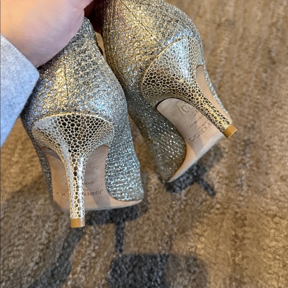 Jimmy Choo Isabel Champagne Glitter Peep Toe Heels - Picture 3 of 6